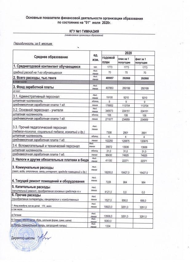 Основные показатели финансовой деятельности по состоянию на 1 июля 2020 года