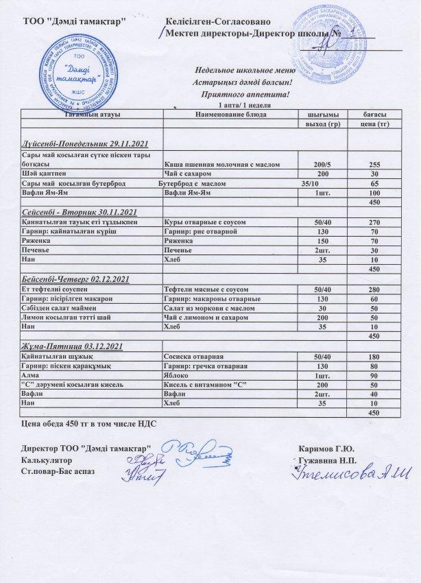 2021 жылғы 29 қараша-4 желтоқсанның ас мәзірі