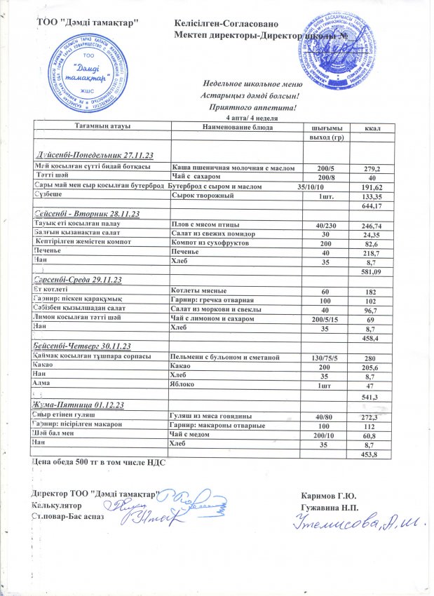 Меню 27.11.2023 - 01.12.2023