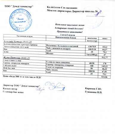 Меню 09.01.- 10.01.2025